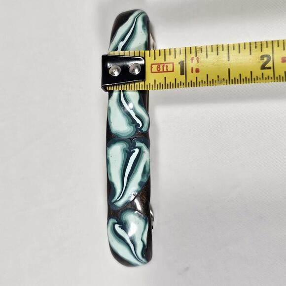 VTG Artisan made Polymer clay hair barrette Clip Turquoise Black floral FRANCE - Picture 6 of 6